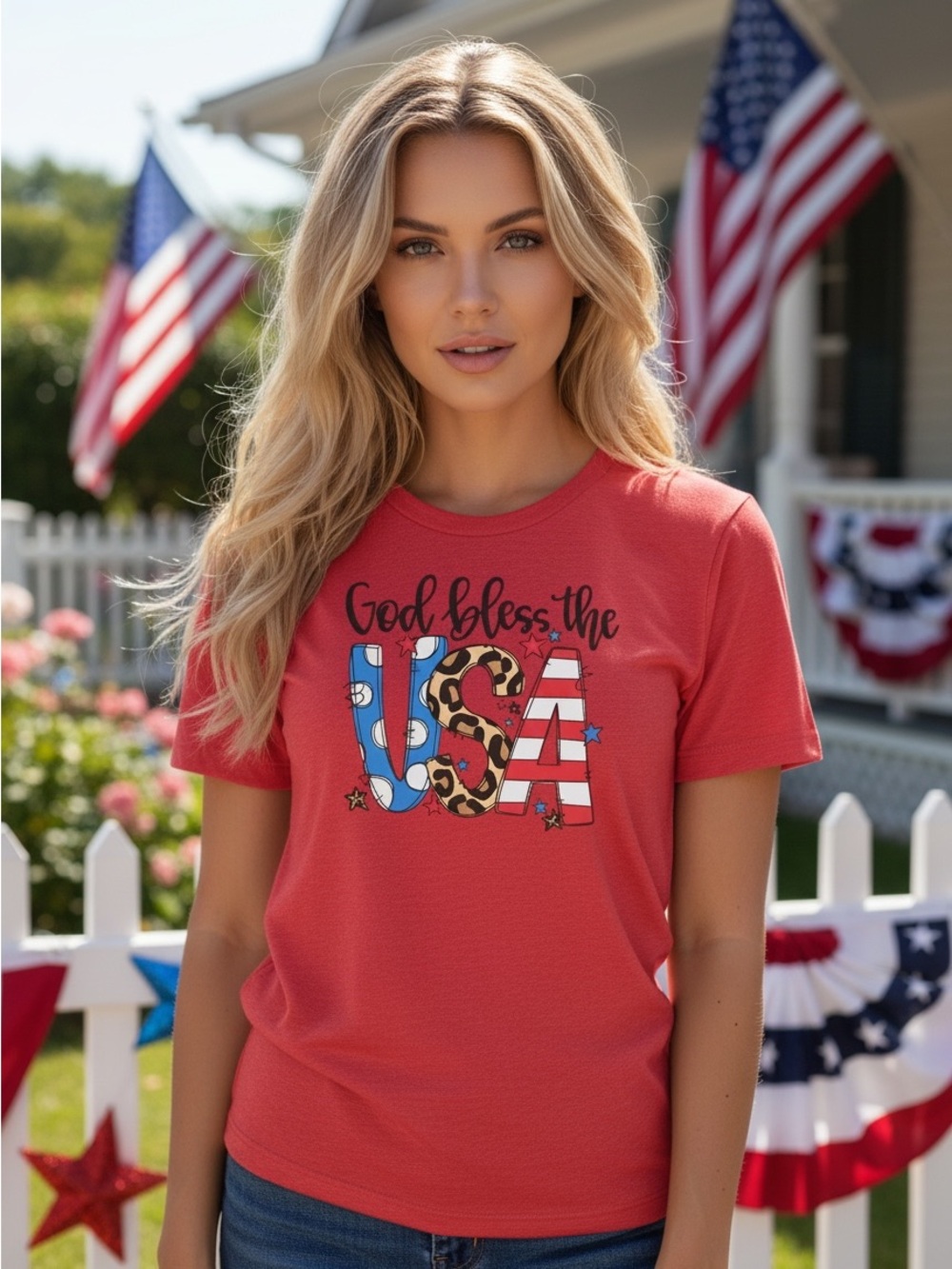Love in Faith God Bless the USA Graphic Tee Size L